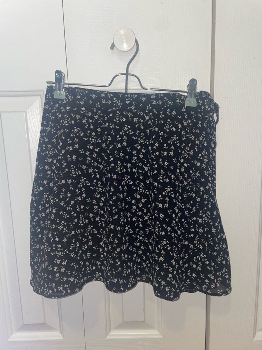 Forever 21 Black Mini Wrap Skirt with White and Tan Floral Print